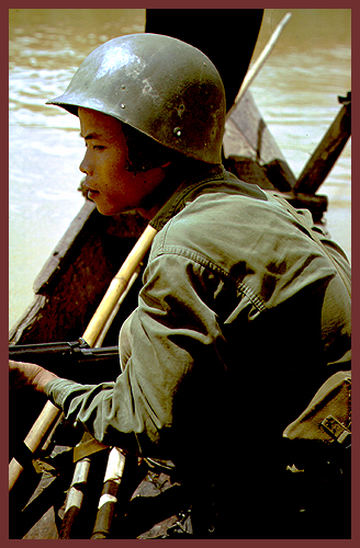 PF on guard, crossing the Song Cam Lo, 1967